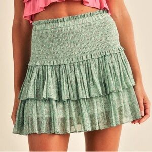 Mint Floral Ruffle Mini Skirt